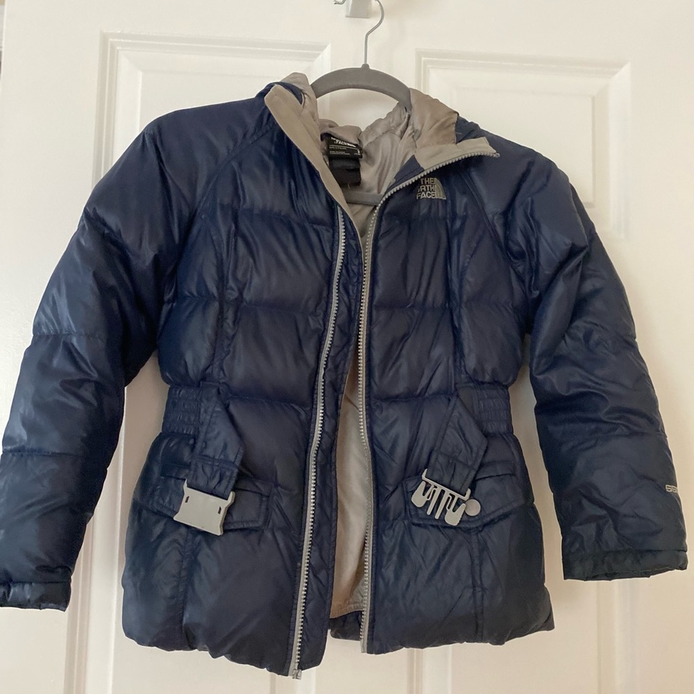 USED North Face Girls Parka, Size Small (7-8), Navy and Grey